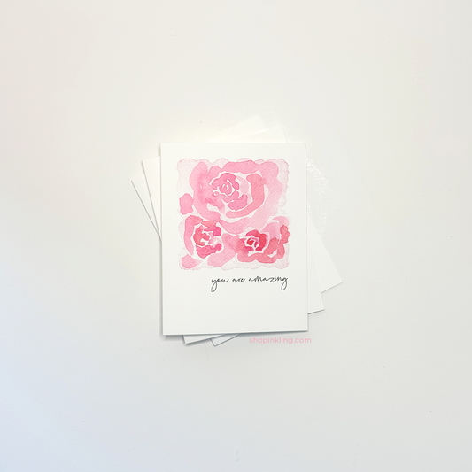 You Are Amazing Notecards w Pink Floral Watercolor Original Art